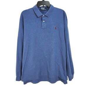 Polo Ralph Lauren Long Sleeve Polo Shirt Mens Large Blue Heather Soft Cotton